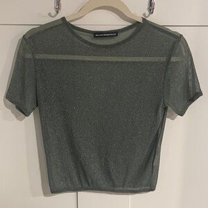 Brandy Melville Moss Green Sparkly Mesh Crew Crop Top